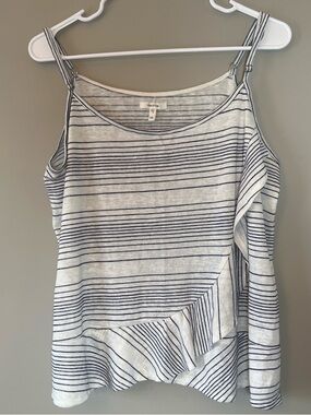 Maurices White and Navy Striped Ruffle Tank Top
